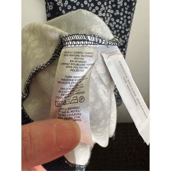 Loft Navy Blue Daisy Print Midi Sun Dress size 4NWT - Picture 5 of 12